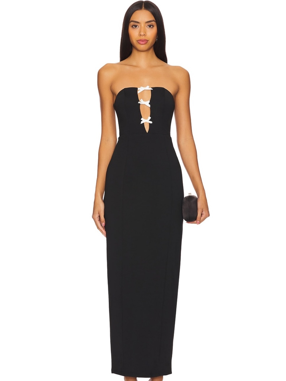 More To Come x Revolve Kariana Strapless Black Gown with Bow Accents